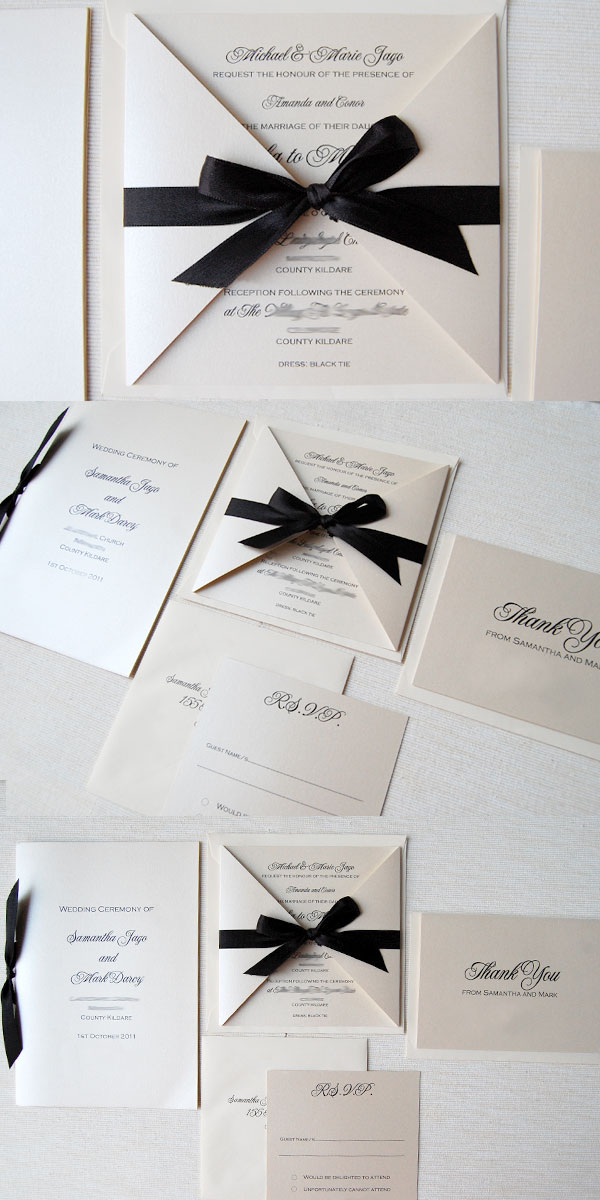 We then customised the invitation with a satin black ribbon and shimmering 