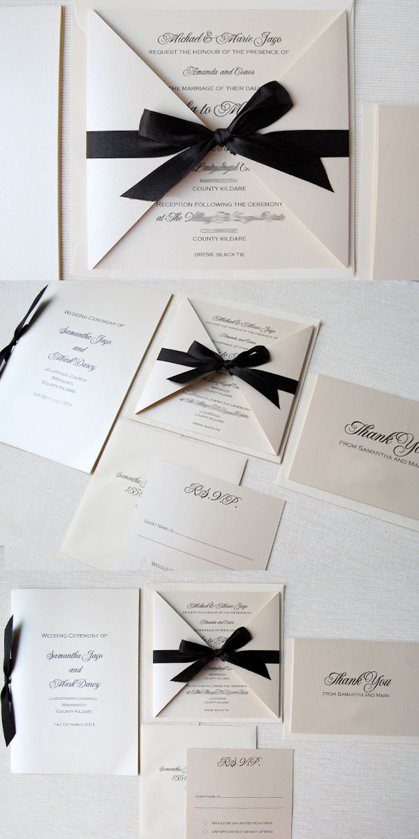 We then customised the invitation with a satin black ribbon and shimmering