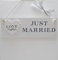 Just Married White Wooden Sign