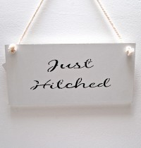 Just Hitched White Wooden Sign